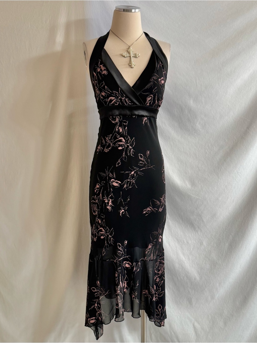Y2K Black & Pink Halter Cocktail Dress
